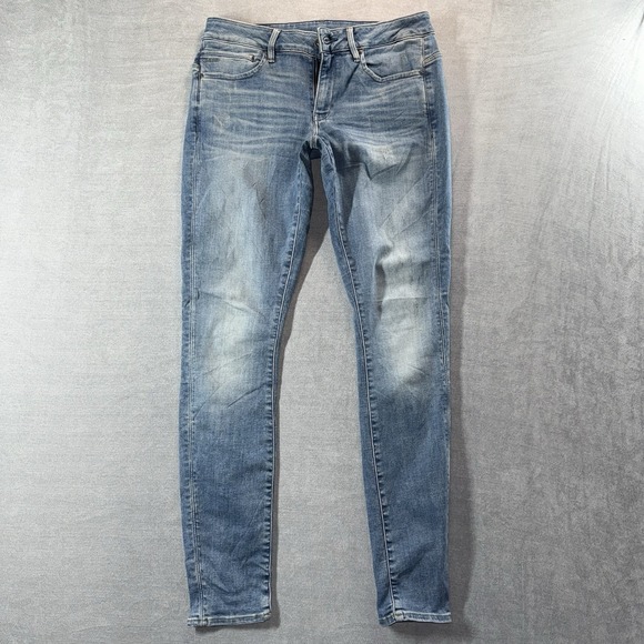 G-STAR RAW Midge Zip Mid Skinny Jeans Womens 31x30 Light Wash Stretch Whiskered - Picture 1 of 15